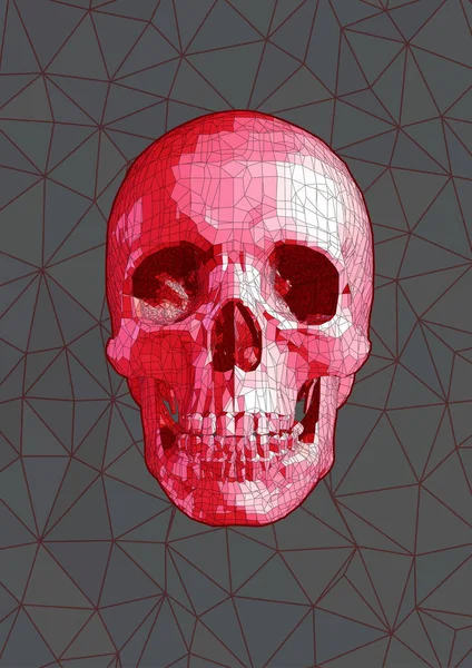 Рисунок Многоугольного Черепа Пером Чернилами Красном Сером Полигональном Фоне — стоковый вектор