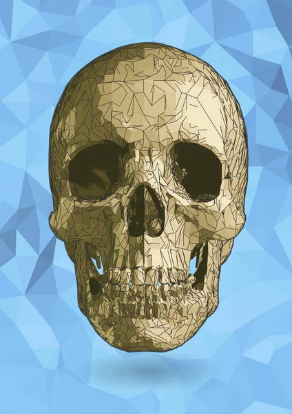 Ilustración Estilizada Del Dibujo Del Cráneo Sobre Fondo Poligonal Azul — Archivo Imágenes Vectoriales