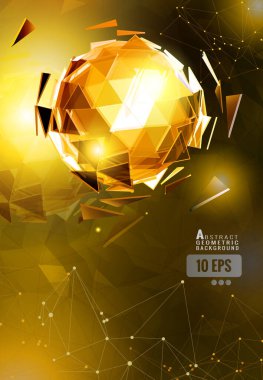 Sarı çokgen soyut üçgen küre kombinasyonu düşük poli bağlantılı arkaplan grafik şablonu üzerinde parıldıyor