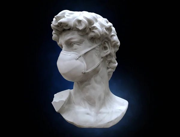 Rendering Illustration David Der Michelangelo Skulptur Trägt Chirurgische N95 Maske — Stockfoto