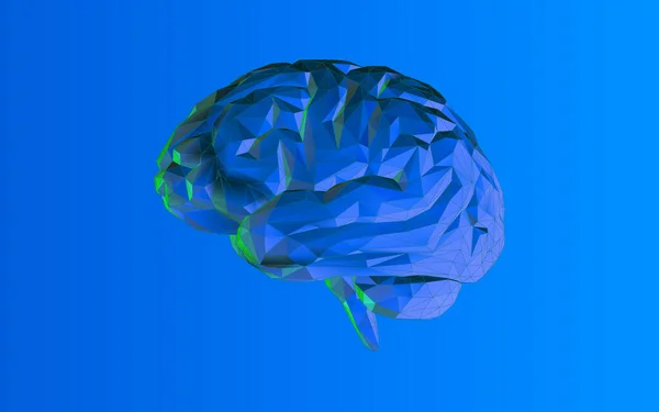 Πολύχρωμο Σκούρο Μπλε Χαμηλό Πολυ Ανθρώπινο Μυαλό Και Wireframe Διανυσματική — Διανυσματικό Αρχείο