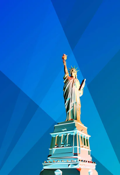 Colorful Low Poly Liberty Lady Statue Vector Illustration Perspective Worm — Stock Vector