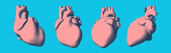 Барвистий Вінтажний Гравірований Хрестик Малюнок Абстрактний Орган Людське Серце Векторній — стоковий вектор
