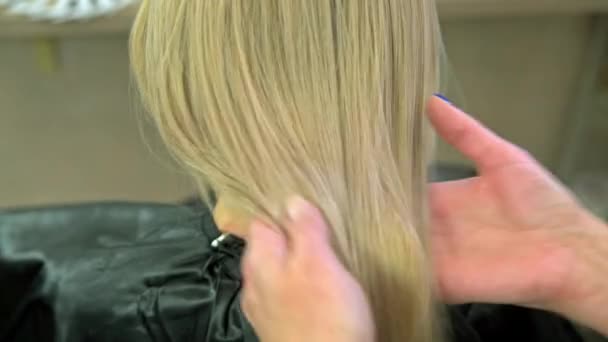 Friseur berührt die Haare — Stockvideo