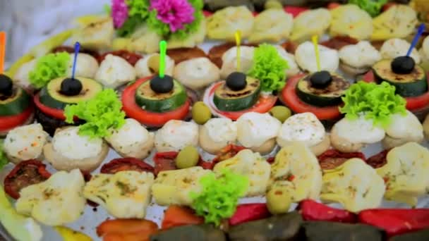 自助餐，装饰精美的菜 — 图库视频影像