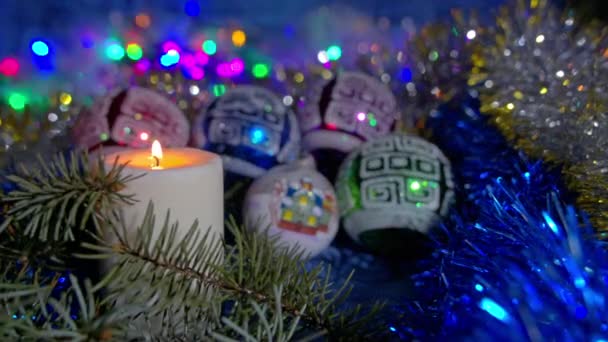 Composition de Noël avec bougie et lumières — Video