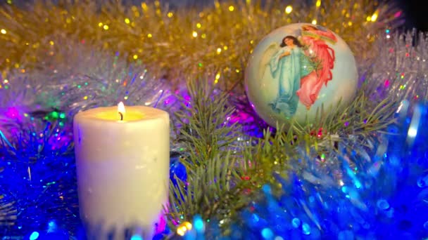 Boże Narodzenie skład z świeca i światła — Wideo stockowe