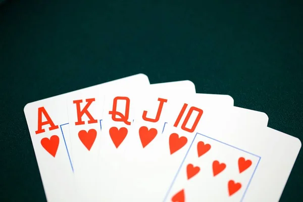 Casino, Royal flush of hearts — Stock Photo, Image