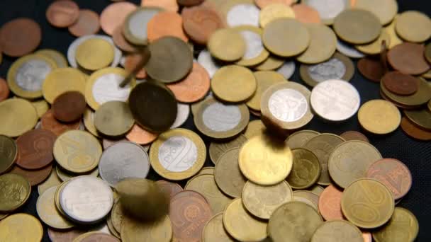 Weißrussische Münzen fallen von oben — Stockvideo