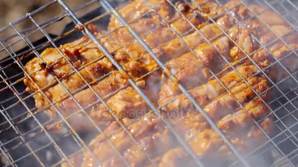 Gegrilltes Huhn, gegrilltes Fleisch auf dem Grill — Stockvideo