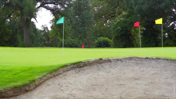 Groene golf veld en de blauwe hemel — Stockvideo