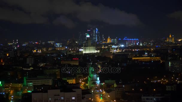 Moskou: een bovenaanzicht van de stad 's nachts 4k — Stockvideo