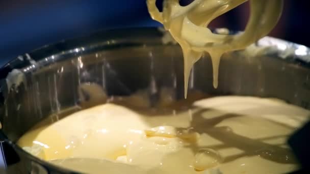 Dalam mangkuk pencampur menambahkan keju — Stok Video