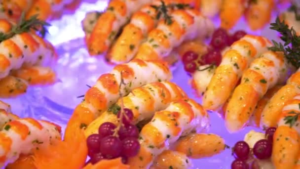 Colazione a buffet: pesce e frutti di mare — Video Stock