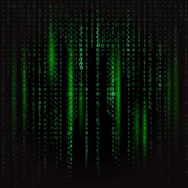 темно-зеленый бинарный код в матричном стиле со светло-зелеными подсветками на черном фоне. фон для дизайна, программирование концепции, хакерские программы, пикратия, технологии, интернет
 