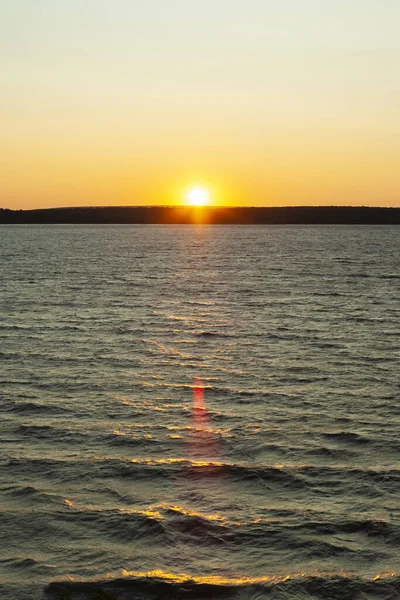 Sunset River Autumn Evening Orange Colored Sky Sun Beams Glares — Stock Photo, Image