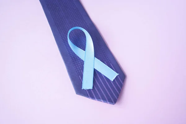 Prostate Cancer Awareness Light Blue Ribbon Blue Men Tie Support — Stock Photo, Image