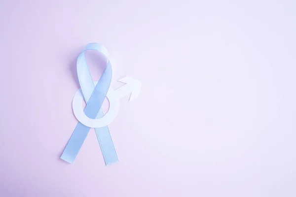 Prostate Cancer Awareness Blue Ribbon White Paper Male Sign Mars — Stock Photo, Image