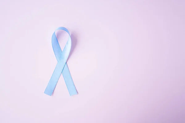 Prostate Cancer Awareness Blue Ribbon Pink Background Men Healthcare Concept — Stock Photo, Image