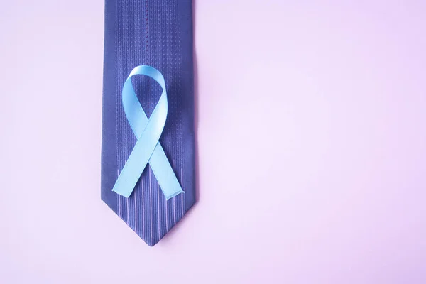 Prostate Cancer Awareness Light Blue Ribbon Blue Men Tie Support — Stock Photo, Image