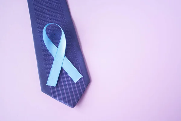 Prostate Cancer Awareness Light Blue Ribbon Blue Men Tie Support — Stock Photo, Image