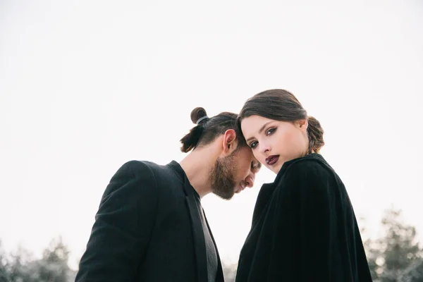 Unusual wedding couple in the forest — Stock Photo, Image