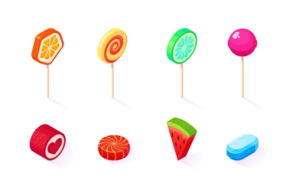 Isometric icons set of  sweet lollipops — Stock Vector