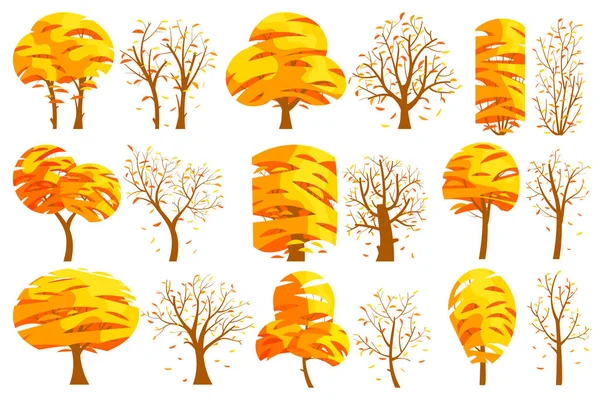 Conjunto de árboles aislados de otoño sobre un fondo blanco . — Archivo Imágenes Vectoriales