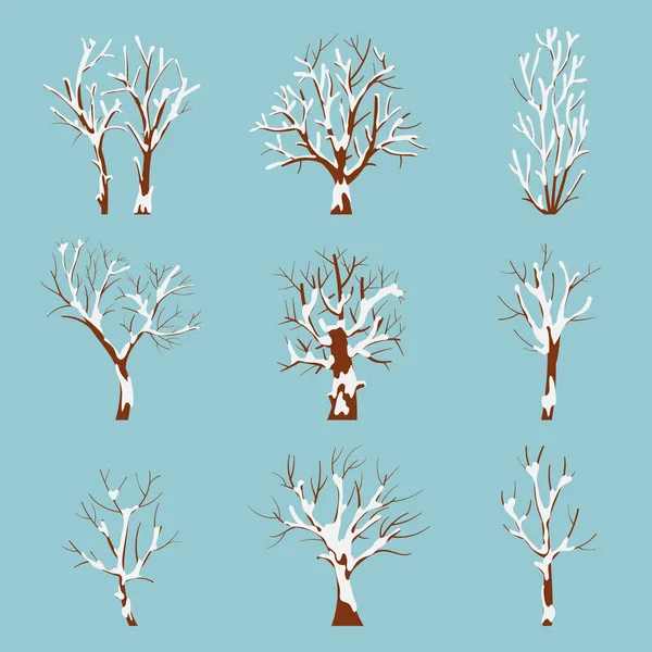 Set of winter isolated trees on blue background. Royalty Free Stock Vectors
