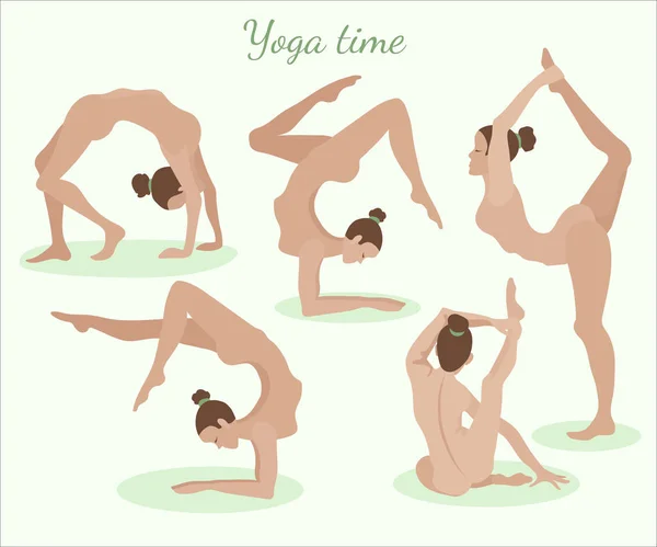 Fille dans des poses de yoga — Image vectorielle