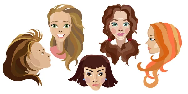 Hairstyles on different people, smiles and beautiful faces — Stock Vector