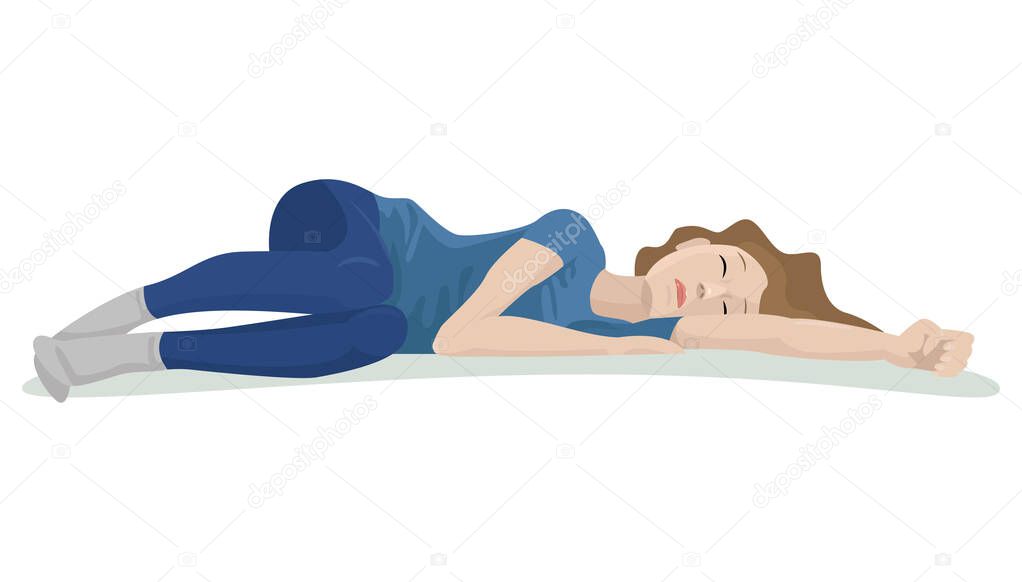 Girl is laying on the floor. Vector illustration