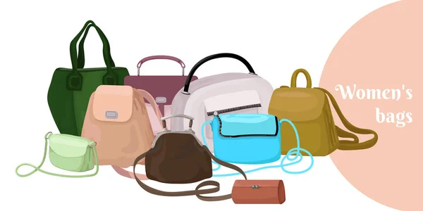 Set of stylish women handbags. Trendy leather accessories of different types isolated on white background. Colorful vector illustration. — 스톡 벡터