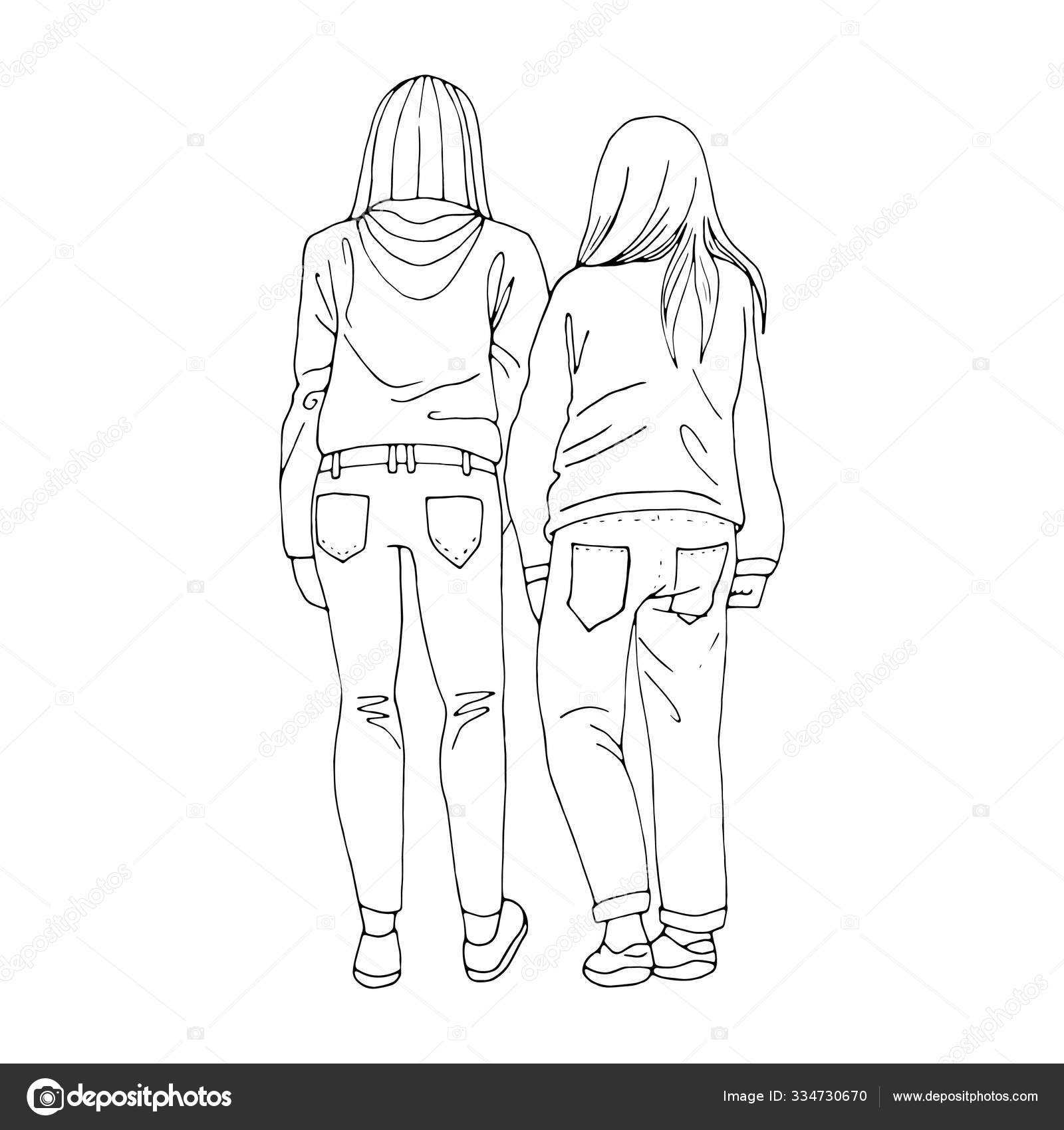 Girls Hold Hands Friendship Vector Outline Illustration Vector Image By C Ronni Buu Gmail Com Vector Stock 334730670