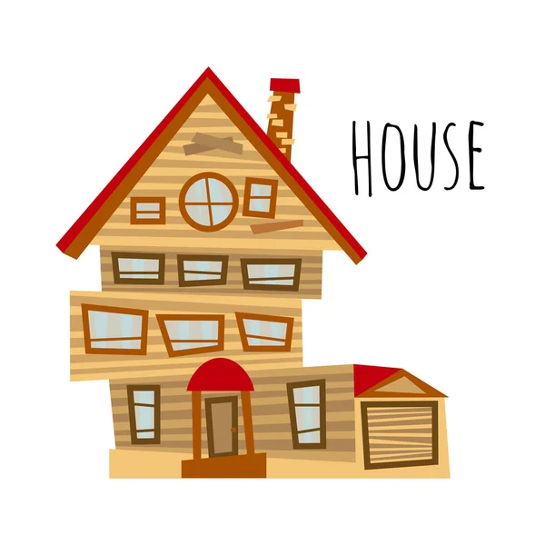Векторный трехэтажный коричневый абстрактный дом с гаражом — стоковый вектор