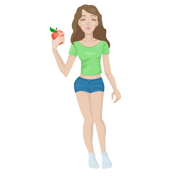 Vektormädchen hält einen Apfel in der Hand — Stockvektor