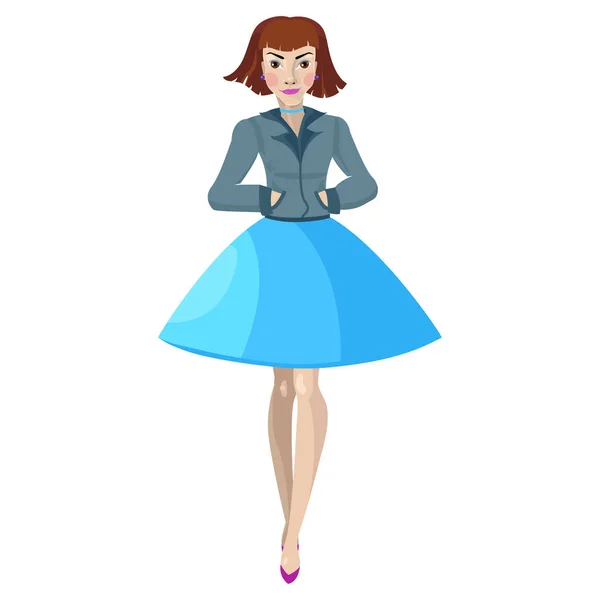 Bob vlasová žena v kabátě a krátké sukni. Vektorová ilustrace — Stockový vektor