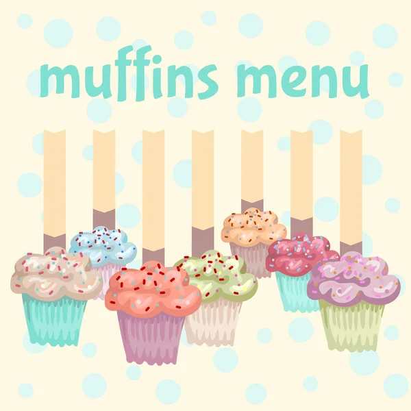 Cupcakes and muffins. Design of the menu, the place for your text. — Stok Vektör