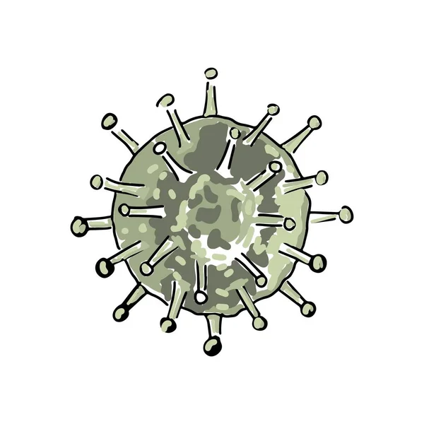 Bacteria del coronavirus dibujada a mano. Terrible epidemia, logo. Logotipo médico del microbio del peligro. Ilustración vectorial — Archivo Imágenes Vectoriales