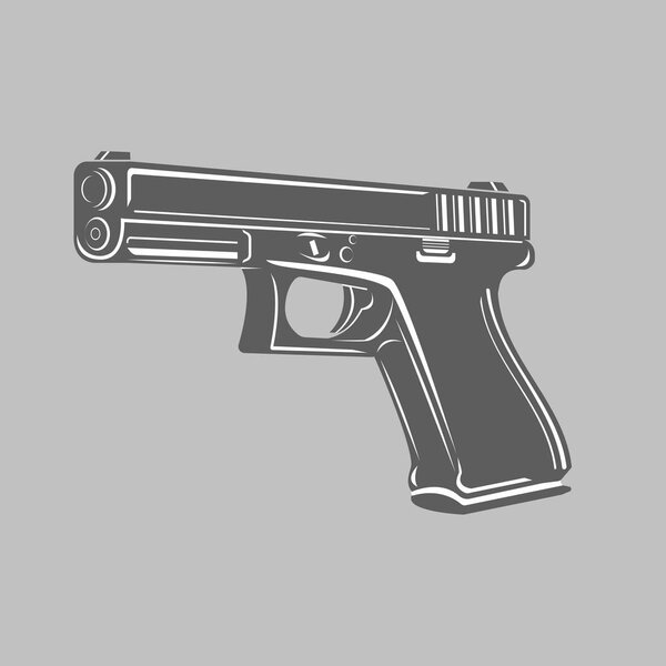 Tactic pistol vector illustration. Modern black/White stylized handgun.