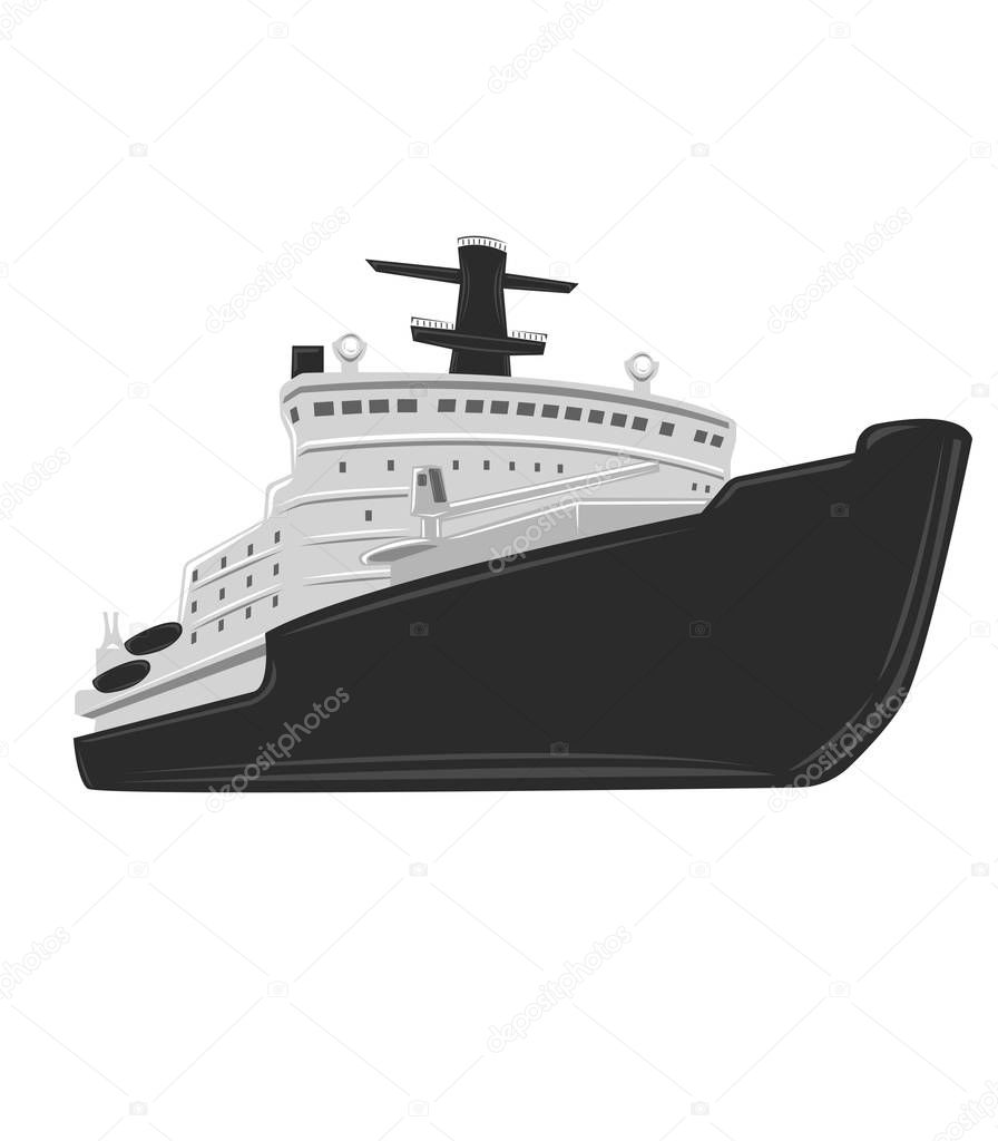 Nuclear icebreaker vector illustration. Powerfull arctic vessel
