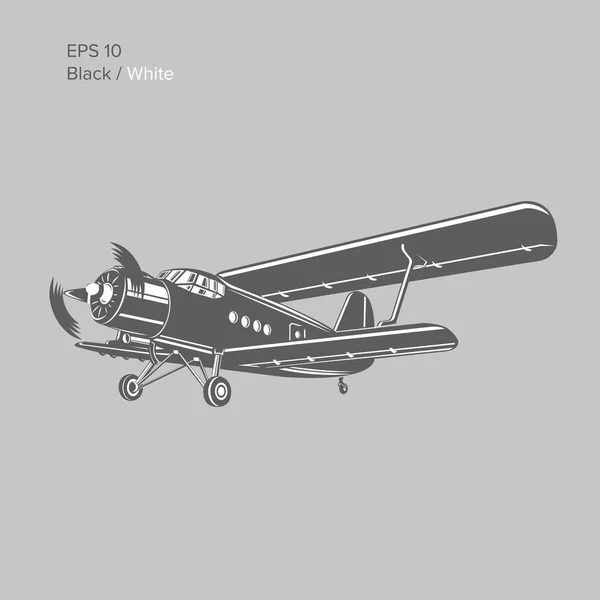 Old retro vintage piston engine biplane airliner. Vector illustration — Stock Vector
