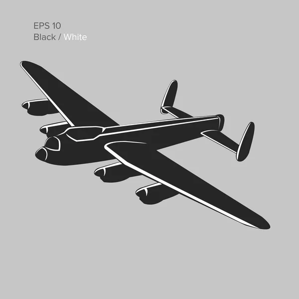 Vintage bomber vector illustartion. WW2 heavy military aircraft. Legendary retro airplane — Stock Vector