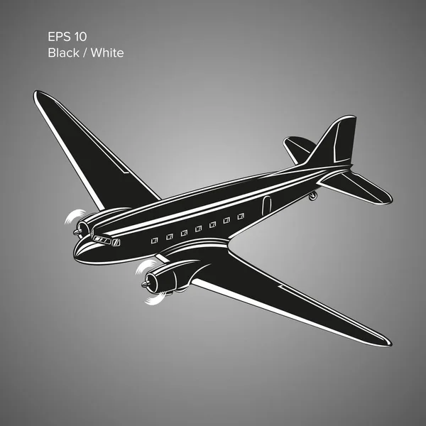 Old vintage piston engine airliner. Legendary retro aircraft vector illustration — Stock Vector