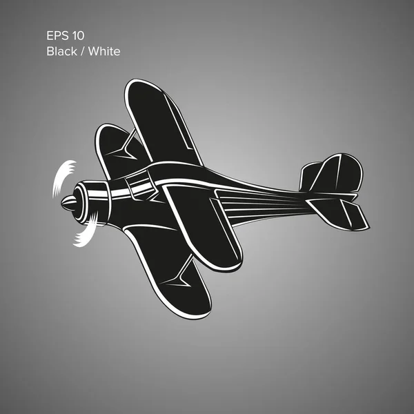 Ilustración de pequeño vector plano. Avión biplano monomotor propulsado. Ilustración vectorial . — Vector de stock