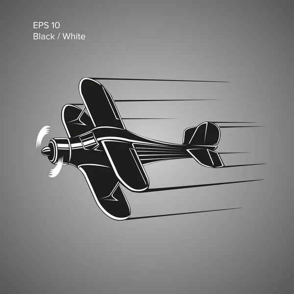 Ilustración de pequeño vector plano. Avión biplano monomotor propulsado. Ilustración vectorial . — Vector de stock
