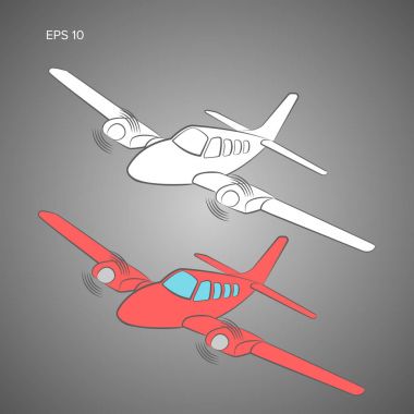 Küçük uçak vektör çizim. İkiz motor uçak tahrikli. Vektör çizim. Elle çizilmiş kroki tarzı