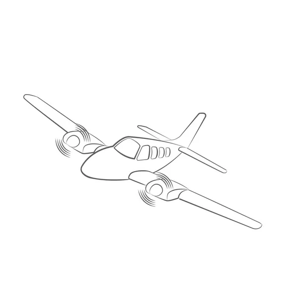 Small plane vector illustration. Twin engine propelled aircraft. Vector illustration. Hand drawn sketch style — Stock Vector