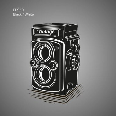 Vintage fotoğraf makinesi vektör çizim. Antika Fotoğraf ekipman simgesi
