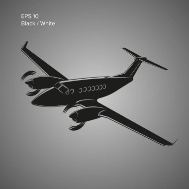 Özel uçak vektör çizim simgesini tıklatın. İkiz motor uçak tahrikli. Vektör çizim.